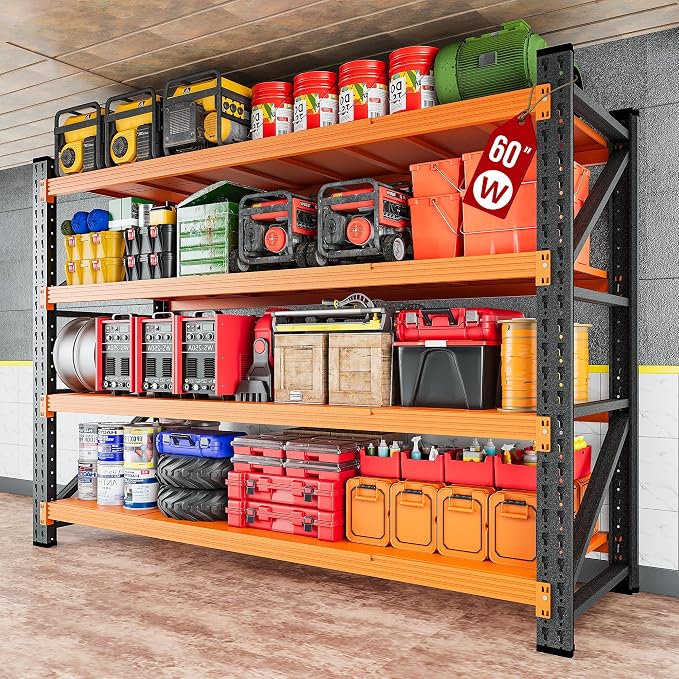 5000LBS Heavy Duty Garage Shelving Units,60" Wide & Deep Storage Shelves,Orange Metal Garage Shelves,Large Storage Rack,Steel Shelf,Industrial Shelving for Shop,Warehouse,60" W x 24" D x 70" H by SISESOL