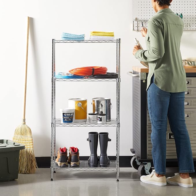 Amazon Basics 4-Shelf Adjustable Storage Shelving Unit for Garage, Steel Wire Rack, 200 Pound Loading Capacity per Shelf, 13.4"D x 23.2"W x 48"H, Chrome - Image 2