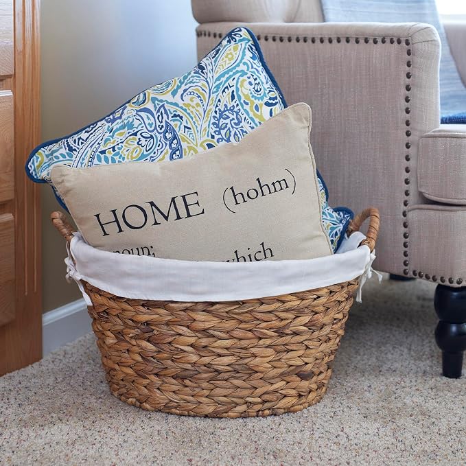 Household Essentials Round Wicker Laundry Basket with Handles, Whimsical Water Hyacinth Basket, Supportive Metal Frame, Removable Polyester Liner, Handwoven, Well-Structured and Versatile, Natural - Image 2