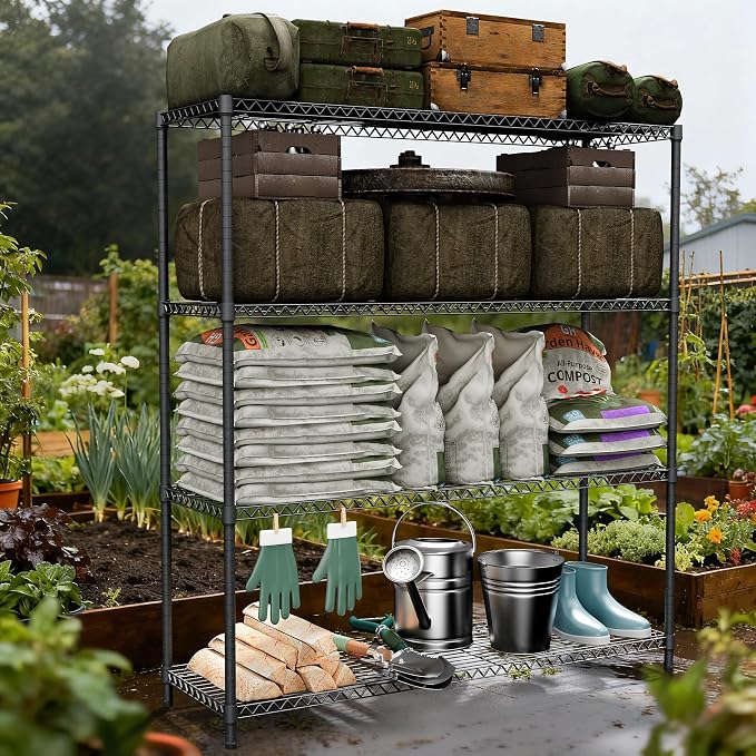 M MZG 2400LBS 47.3" W Stand Shelf Wire Rust-Proof Outdoor Storage Shelving 4-Tier Utility Shelving Unit for Garden Home,Kitchen,Office Dark Grey 17.7" D x 47.3" W x 59.4" H - Image 2