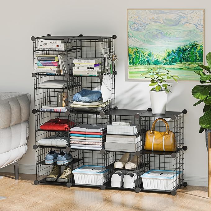 Wire Cube Storage Organizer, 12 Cubes Converted into 14 Cubes, Sturdy Metal Grids Storage Shelf Closet Shelving Units and Storage, Shelves for Bedroom LIvingroom Office - Image 2