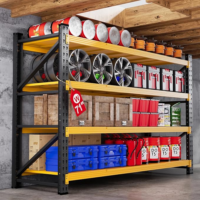 71”W Garage Shelving Units, 5000LBS Storage Shelves Heavy Duty, 24" Deep Metal Shelving Rack, 4 Tier Large Tall Industrial Shelving , Adjustable Standing Shelf for Warehouse / Shop 71"W x 24"D x 70"H by AFAIF