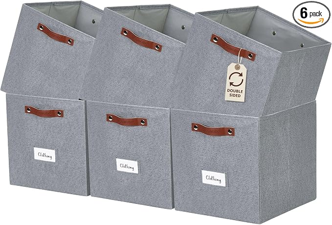 DECOMOMO Storage Cubes, 13x13x13 Storage Cube Bins with Labels, Fabric Organizer Bins (13" / 6pcs, Texture Grey) by DECOMOMO