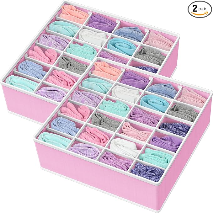 Simple Houseware 2 Pack Closet Sock Organizer, 24 Cell Drawer Divider, Pink by SimpleHouseware