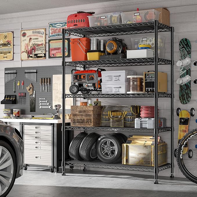 REIBII 73''H Storage Shelves 1660LBS Wire Shelving Unit with Wheels 5 Tier Metal Shelving,Heavy Duty Metal Shelves for Storage Rack,Commercial Industrial for Garage Kitchen 73''HX35''WX15''D,Black - Image 8