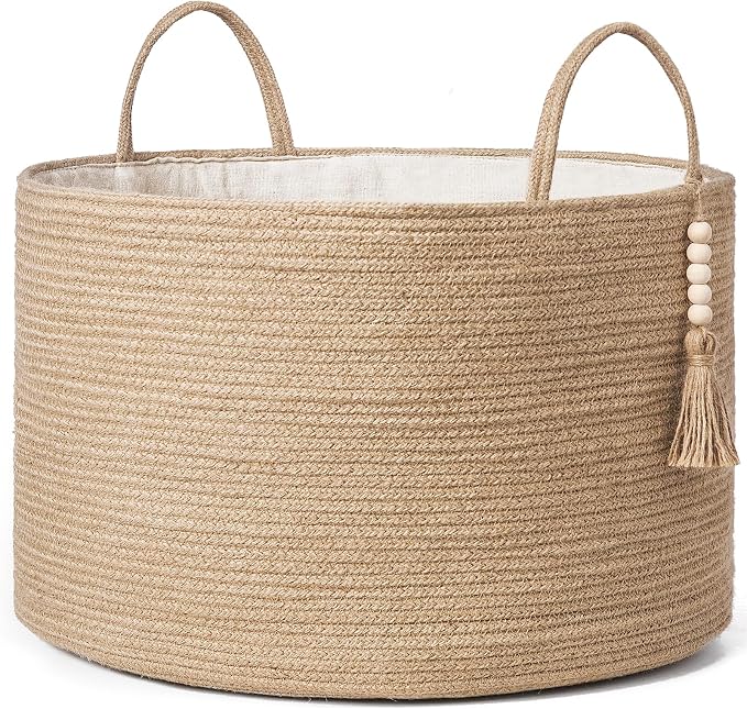 Mkono Extra Large Laundry Basket Woven Storage Baskets for Blankets Toys Clothes Organizer, Decorative Clothes Hamper 21.7" x 13.8" by Mkono
