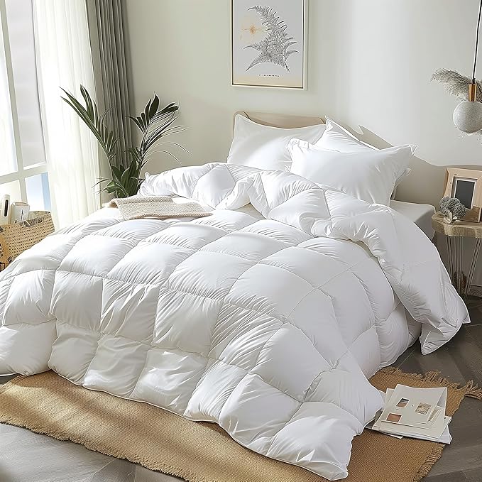 Royal Luxe Goose Feather Down Fiber Comforter - King Size Duvet Insert, 100% Cotton Cover Light Warmth Comforter Ultra Soft Luxurious Hotel Bedding, 104”x88”