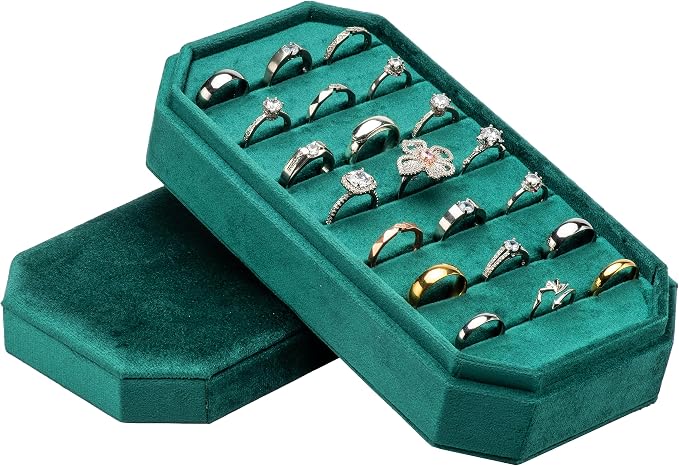 Velvet Ring Organizer Display Tray Jewelry Box Earring Holder Case for Wedding Birthday Christmas Day (Green) - Image 4