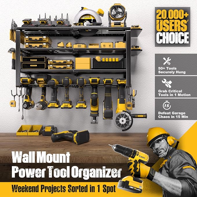 Spampur 420LB Capacity Power Tool Organizer with Charging Station & 6 Outlets | Quick Assembly 4-Layer Heavy Duty Rack for Drills & Batteries | Ultimate Garage Storage & Christmas Gift for Men - Image 2