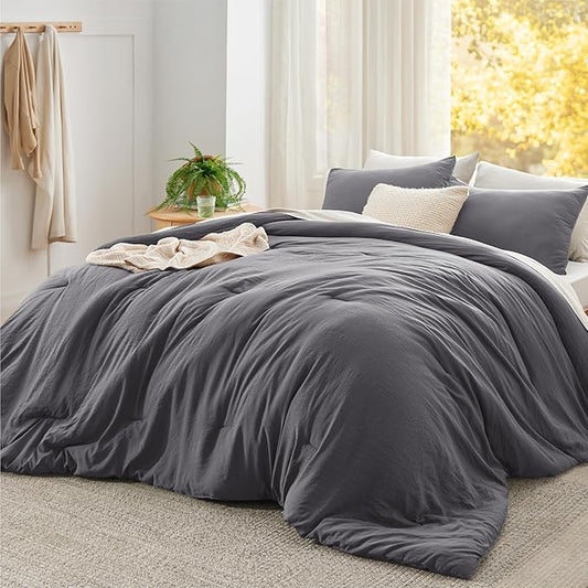 Bedsure Super King Plus Comforter Set, Dark Grey Soft Prewashed Bedding for All Seasons, 3 Pieces GentleSoft™ Bed Set, 1 Lightweight Comforter (128"x120") and 2 Pillowcases (20"x36")