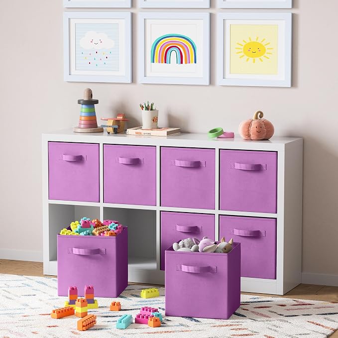 Storage Cubes Pack Of 8 - Standard Size Cube Storage Bin 10.5x10.5x11 With Dual Handles For Easy Carrying- Fabric Storage Bins Collapsible (Purple) - Image 5