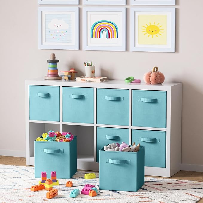 Storage Cubes Pack Of 8 - Standard Size Cube Storage Bin 10.5x10.5x11 With Dual Handles For Easy Carrying- Fabric Storage Bins Collapsible (Blue) - Image 5