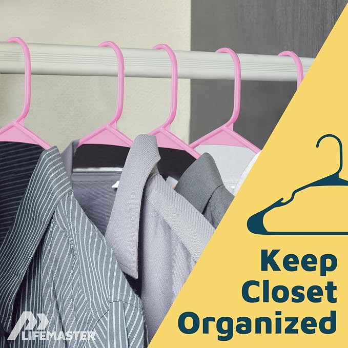 Lifemaster Plastic Clothes Hangers – Heavy Duty Hanger Set, for Organizing Clothes, Dresses, and Coat, Holds Up to 5 lbs, Space-Saving Hangers with Non-Slip Shoulder Grooves, Pack of 80, Pink - Image 5