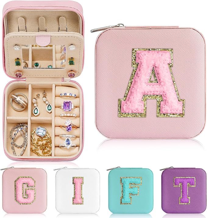 Parima Gifts for Girls - Gifts for Teen Girl Trendy Stuff, 6,7,8,9,10,11,12 Year Old Girl Birthday Gift Travel Jewelry Box Organizer Gift 2026 - Letter A, Pink by PARIMA
