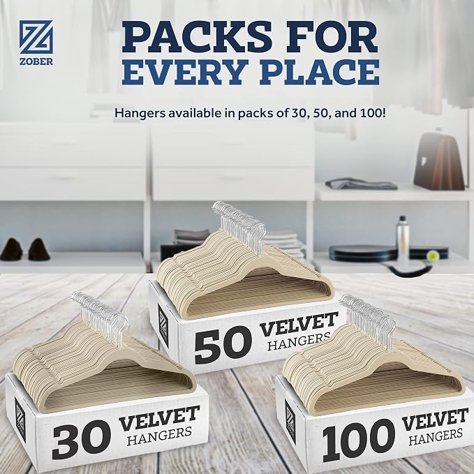 Zober Velvet Hangers 50 Pack - Ivory for Coats, Pants & Dress Clothes - Non Slip w/ 360 Degree Swivel, Holds up to 10 lbs - Strong Felt Hangers for Clothing - Image 7