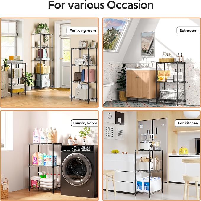 M MZG 3 Tiers Shelf Metal Storage Shelves Wire Rack Closet Organizers with Wheel for Garage Kitchen Bathroom Laundry Black 11.8" D x 17.7" W x 28.8" H - Image 5