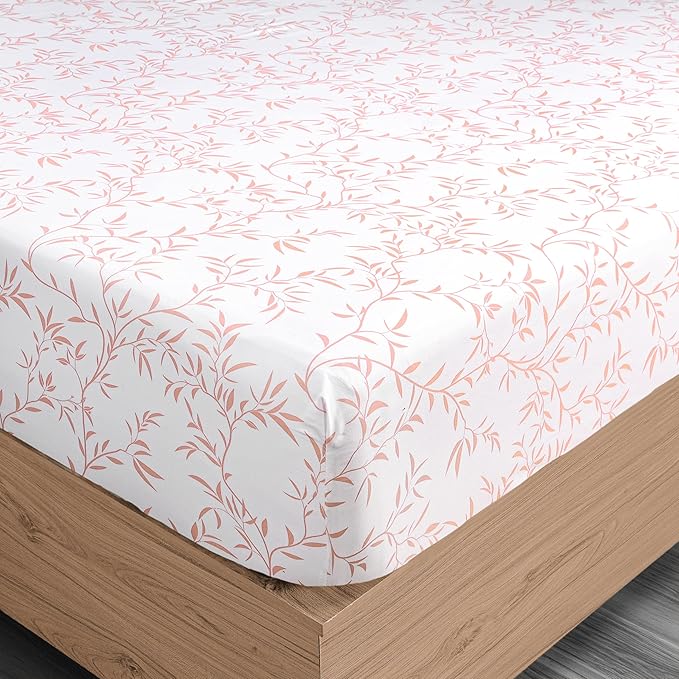 Utopia Bedding Queen Sheet Set, Soft Microfiber 4 Piece Bed Sheets with 15" Deep Pocket - Easy Care Brushed Microfiber (Vines - Coral)