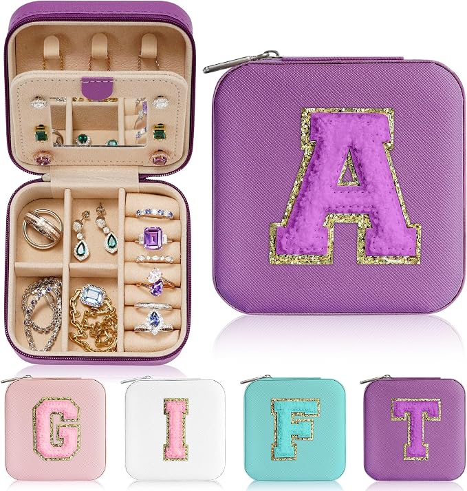 Parima Women's Fashion Jewelry Case Organizer | Small Purple Jewelry Box - Letter A by PARIMA