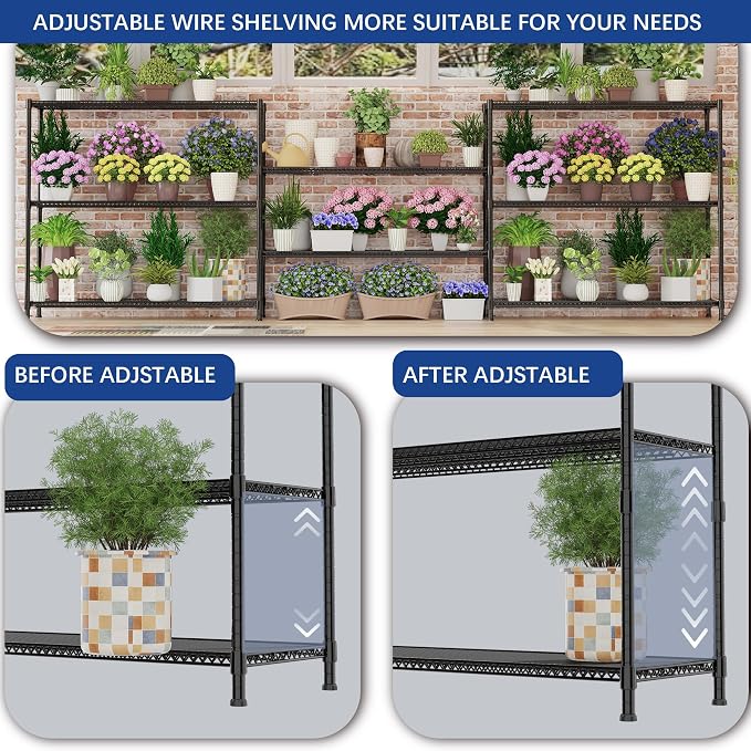 Heavy Duty Shelving, 47.6" H Garage Shelving Unit with Leveling Feet, 3-Tier Adjustable Garage Storage Shelves Metal Rack, Industrial Shelving for Warehaouse Storage, 60" W x 24" D x 47.6" H, Black - Image 4