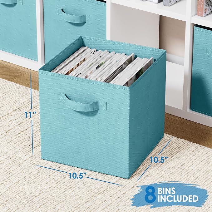 Storage Cubes Pack Of 8 - Standard Size Cube Storage Bin 10.5x10.5x11 With Dual Handles For Easy Carrying- Fabric Storage Bins Collapsible (Blue) - Image 2