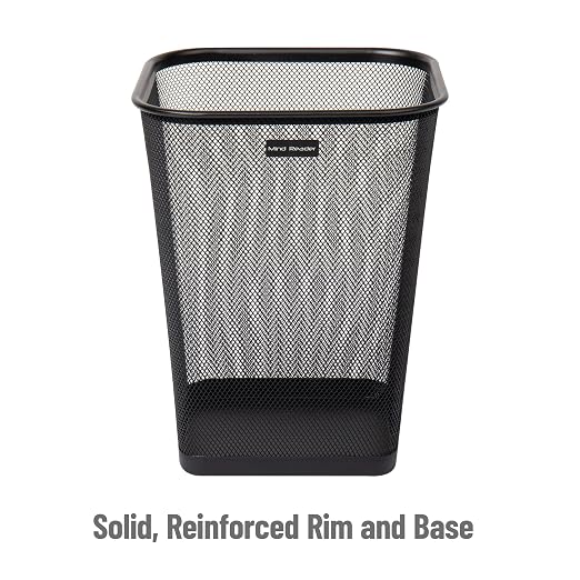 Mind Reader Mesh Trash Can, Waste Paper Basket, Square, Office, Metal Mesh, 9.75" L x 9.75" W x 12.25" H, Set of 4, Black - Image 4