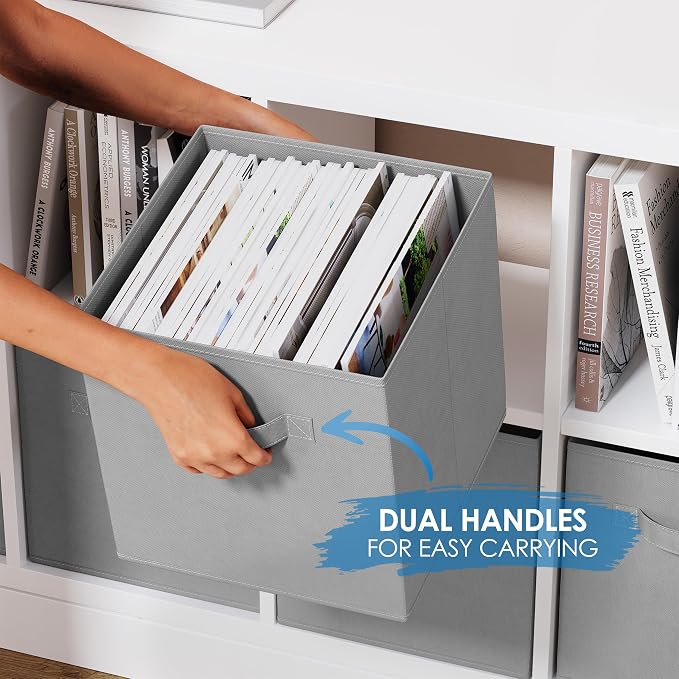 Storage Cubes Pack Of 8 - Standard Size Cube Storage Bin 10.5x10.5x11 With Dual Handles For Easy Carrying- Fabric Storage Bins Collapsible (Light Grey) - Image 4