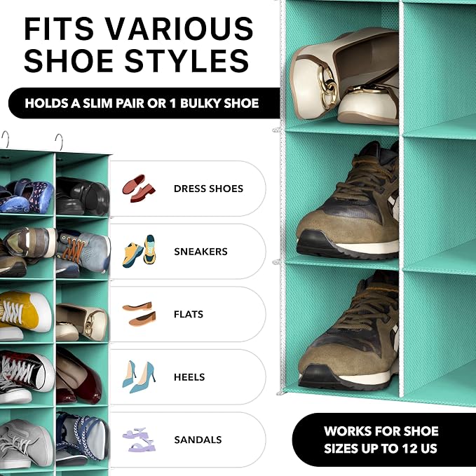 Simple Houseware 24 Section Shelves Hanging Shoes Organizer Holder for Closet, Turquoise - Image 4
