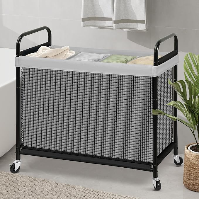 STO STO Laundry Hamper 4 Section, 140L Rolling Laundry Sorter Cart with Removable and Washable Liner Bag, Clothes Hamper with Wheels and Metal Handle for Laundry Room and Bedroom, Gray - Image 3