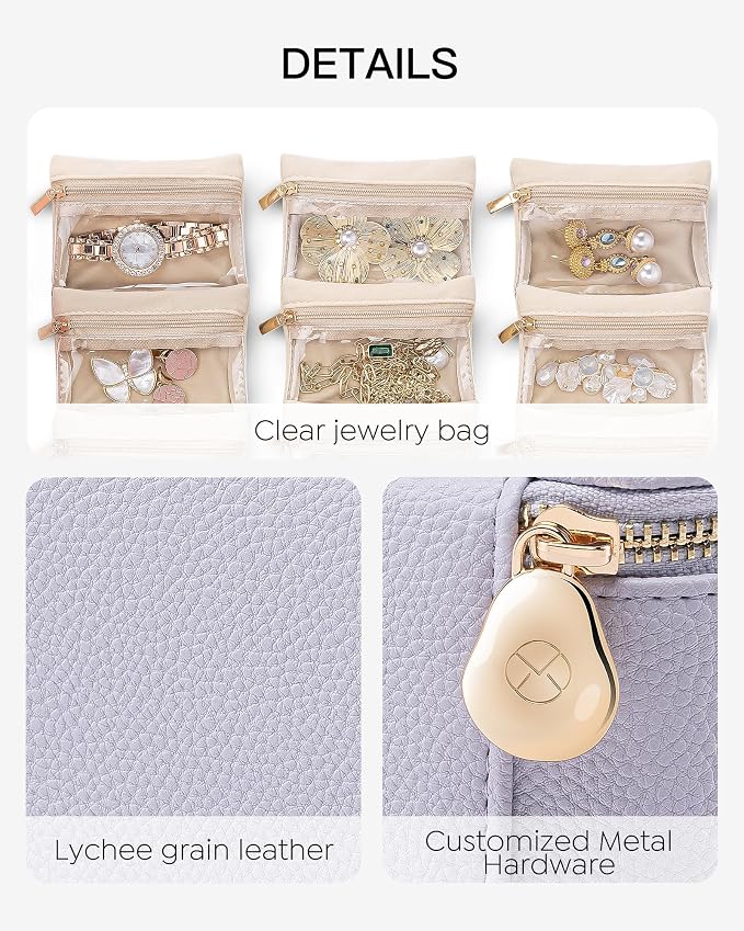 Vlando Jewelry Travel Case,Travel Jewelry Organizer with Clear Velvet Jewelry Bags 6Pcs Zipper Pouch for Women Gift for Her-Purple - Image 4