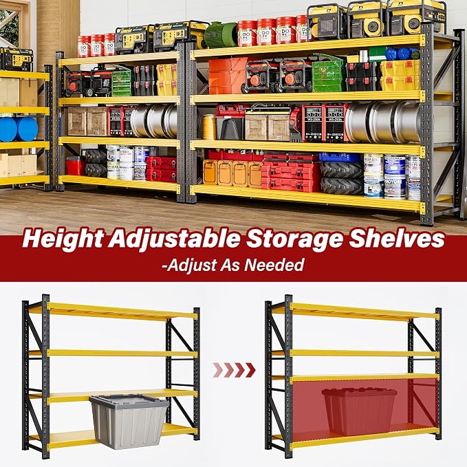 6000LBS Heavy Duty Garage Shelving Units,79" Wide & Deep Storage Shelves,Yellow Metal Garage Shelves,Large Storage Rack,Steel Shelf,Industrial Shelving for Shop,Warehouse,79" W x 24" D x 79" H - Image 6