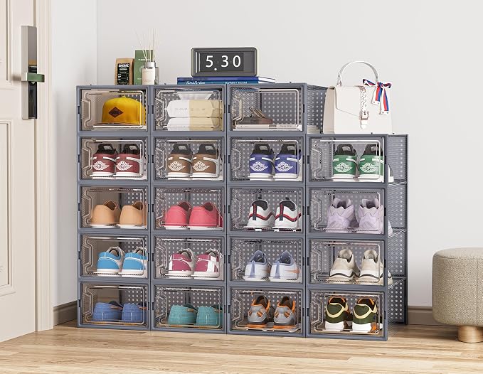 HOMIDEC Shoe Storage, 12 Pack Shoe Organizer for Closet, Shoe Boxes Clear Plastic Stackable Shoe Containers with Lids for Size 10 - Image 7