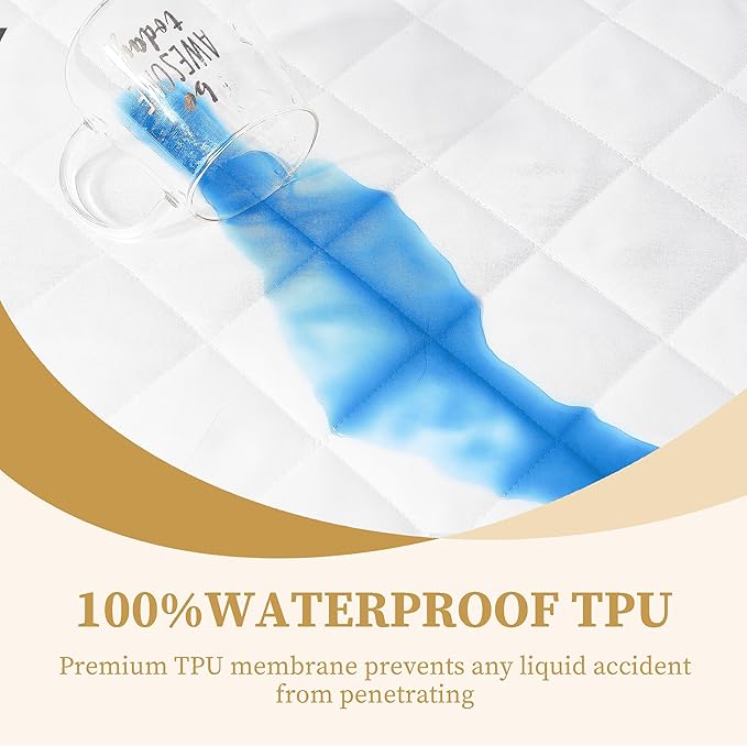 Quilted Fitted Cal King Mattress Pad Cover, Waterproof Mattress Protector, Deep Pocket Elastic Fits Up to 21'', Breathable Soft Alternative Filling Mattress Pad