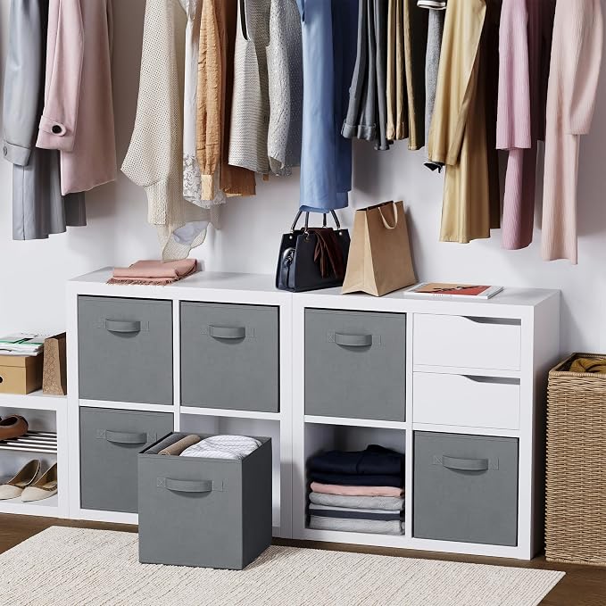 Storage Cubes Pack Of 8 - Standard Size Cube Storage Bin 10.5x10.5x11 With Dual Handles For Easy Carrying- Fabric Storage Bins Collapsible (Grey) - Image 7