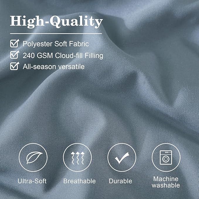 Monbix Full Comforter Set - 7 Pieces Dusty Blue Bed in a Bag Full Size Bedding Sets with Comforters, All Seasons Comforter with Sheets, Pillowcases & Shams