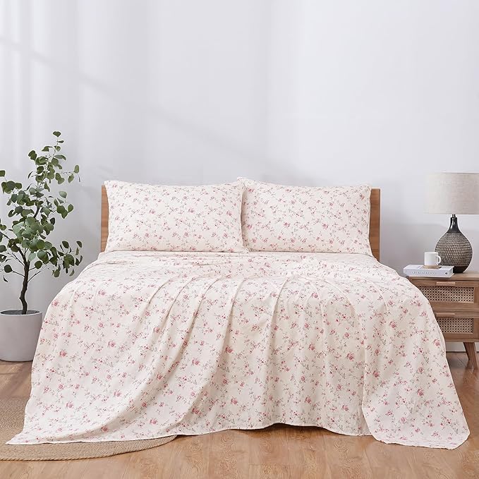 Modern Threads Printed 3-Piece Extra Soft Bedding Sheets & Pillowcase Set, Deep Pocket up to 16 inch Mattress Kashmir Rose Twin
