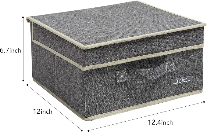 YueYue Cloth Foldable Fabric Bins Box Storage - 2 Pack 12.4 X 12 X 6.7 Inch Storage Bins With Lids Organizer Basket Gray - Bins Storage Shelves Closet Boxes Pack Collapsible - Image 5