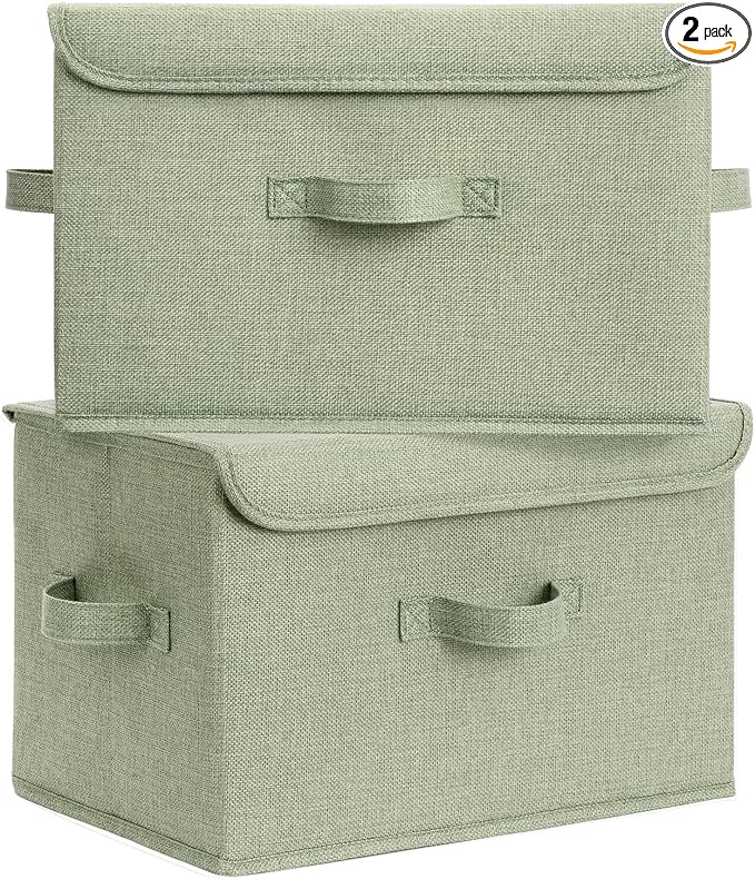 GRANNY SAYS Storage Bins with Lids, Decorative Storage Boxes, Clothes Stoarge Bins, Shelf Baskets, Closet Storage Bins for Clothing, Collapsible Storage and Organization, Sage Green, Large, 2-Pack by GRANNYSAYS