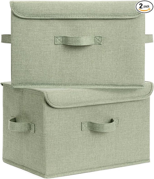 GRANNY SAYS Storage Bins with Lids, Decorative Storage Boxes, Clothes Stoarge Bins, Shelf Baskets, Closet Storage Bins for Clothing, Collapsible Storage and Organization, Sage Green, Large, 2-Pack by GRANNYSAYS