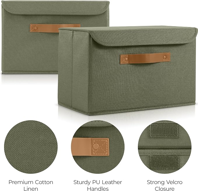 ZICOTO Decorative Linen Storage Boxes with Lids - Large Set of 2 Organizer Bins for Your Home Decor - The Perfect Container to Safely Store Photos, Documents and Memory Box Keepsakes in Style - Image 4