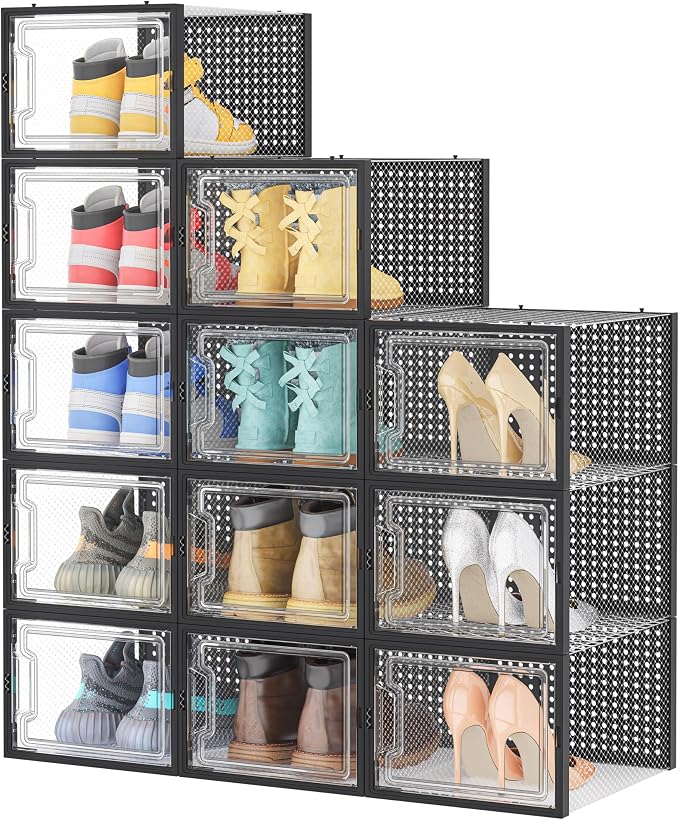 HOMIDEC Shoe Storage, 12 Pack Shoe Organizer for Closet, Shoe Boxes Clear Plastic Stackable Shoe Containers with Lids for Size 13 by DecorateYourHome