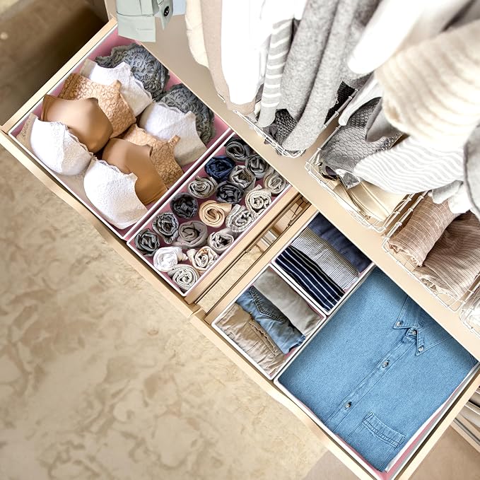 SIMPLE HOUSEWARE Foldable Drawer Organizer for Clothes/Underwear/Panty/Onesie Stocking Bin, Set of 12, Pink - Image 5