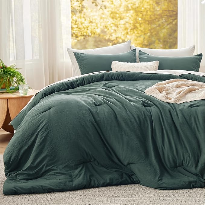 Bedsure Super King Plus Comforter Set, Forest Green Soft Prewashed Bedding for All Seasons, 3 Pieces GentleSoft™ Bed Set, 1 Lightweight Comforter (128"x120") and 2 Pillowcases (20"x36")