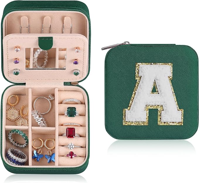 Parima Gifts for Grandkids Her - Trendy Travel Jewelry Case - Green Travel Jewelry Box | Birthday Gifts for Women Mom Gifts for Women - Letter A, Green by PARIMA