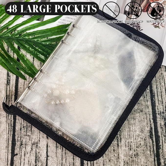 Bracelet Holder Travel Jewelry Organizer Case Transparent Jewelry Storage Book for Earring Necklace Ring with Small Clear Zippered Pouch - Image 5