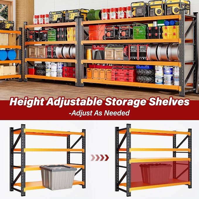 48" Wide Heavy Duty Garage Shelving Units,3000LBS Deep Storage Shelves,Orange Metal Garage Shelves,Large Storage Rack,Steel Shelf,Industrial Shelving for Shop,Warehouse,Basement,48" W x 24" D x 70" H - Image 6