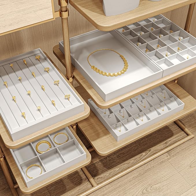 Oirlv Premium White Leather Stackable Jewelry Tray 24 Grid Jewelry Drawer Organizer Trays Rings Earrings Storage - Image 6