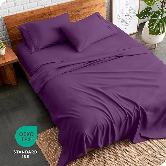 Bare Home California King Sheet Set - 1800 Ultra-Soft Microfiber Cal King Bed Sheets - Double Brushed - Deep Pockets - Easy Fit - 4 Piece Set - Bed Sheets (California King, Plum)