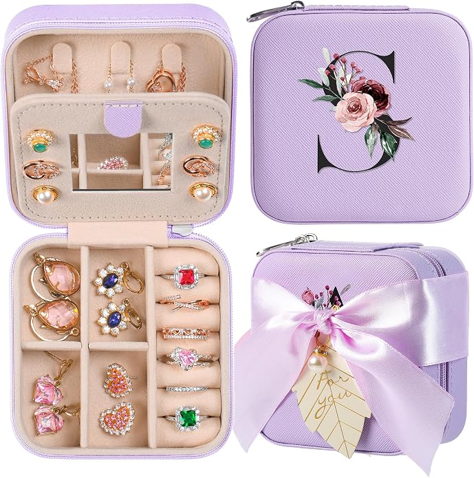 AYGXU Travel Jewelry Box for Women and Girls - Small Case With Initial A-Z - Teacher Gifts by AYGXU
