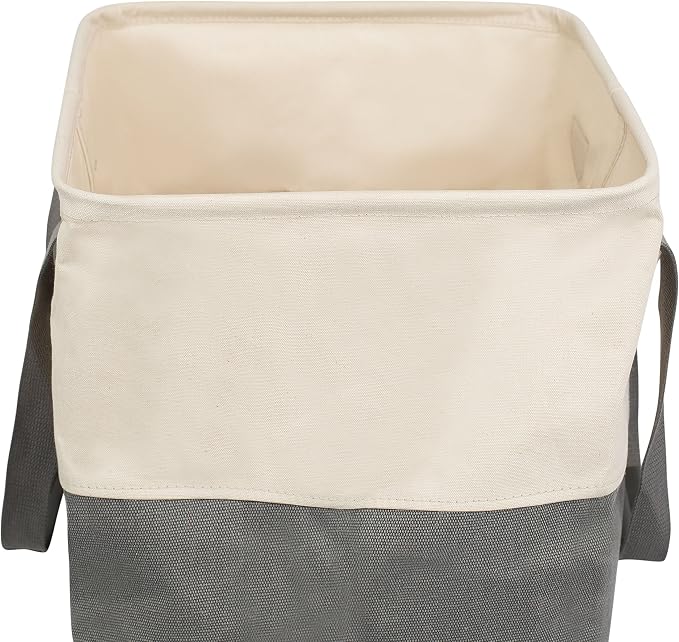 BirdRock Home Square Cloth Laundry Hamper with Handles - Dirty Clothes Sorter - Easy Storage - Foldable - Grey and White Canvas - Image 4