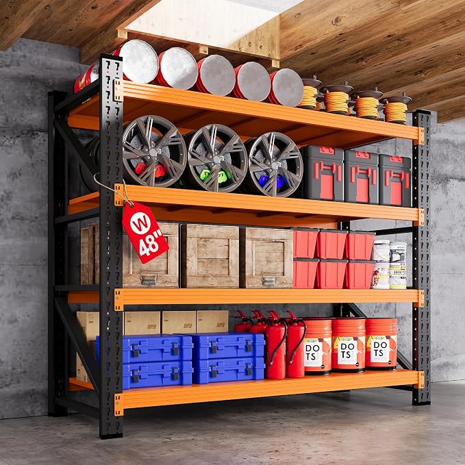 48" W Garage Storage Shelves Heavy Duty, 3000LBS Metal Shelving Units, 4 Tier Tall Metal Shelving, 24" Deep Steel Shelf Rack , Adjustable Utility Standing Shelf for Warehouse/Shop 48"W x 24"D x 70"H by AFAIF